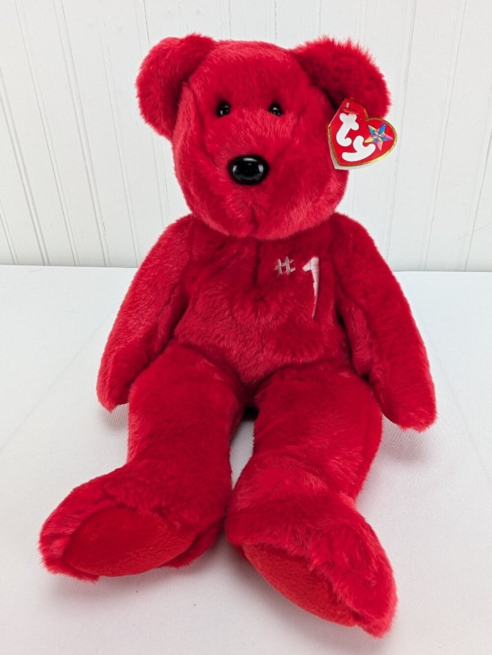 Vintage Ty Beanie Buddy Red #1 Bear Plush 14" Stuffed Animal 2002 Hang Tag